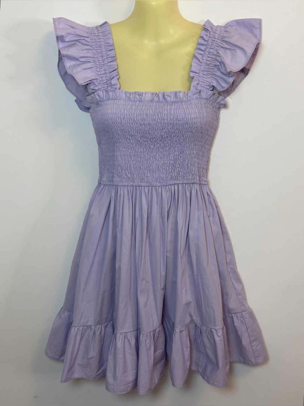 Mi ami Smocked Square-Neck Lavender Tiered Ruffle Dress